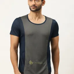 ACTOHOLIC Men Grey & Navy Colourblocked Round Neck T-shirt-picture-3