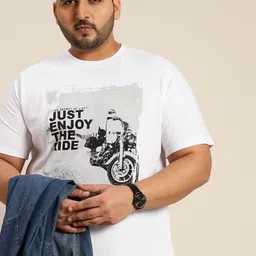 Sztori Men Plus Size White & Black Biker Printed Pure Cotton T-shirt-picture-6