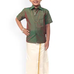 Thala-thalapathy Boys Green Solid Shirt with Veshti & Gift Set-picture-15