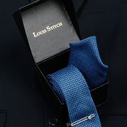 LOUIS STITCH Men Polka Square Blue Italian Silk Necktie Accessory Gift Set-image-19