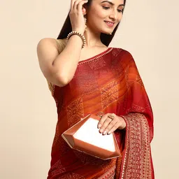 HERE&NOW Ethnic Motifs Printed Pure Chiffon Saree-picture-23