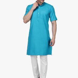 RAJUBHAI HARGOVINDAS Men Blue Solid Kurta with Pyjamas-38