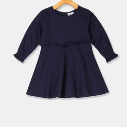 Donuts Girls Blue Solid Fit and Flare Dress-image-7