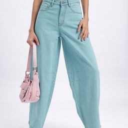 glitchez Women Mid-Rise Pure Cotton Barrel Fit Jeans with Green Tint-image-26