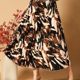 ZWERLON Women  Printed Pleated Flared Midi Skirt-picture-9