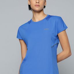 HRX by Hrithik Roshan Women Blue Brand Logo Printed Extended Sleeves T-shirt-image-34