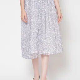 Cation Women White & Grey Floral Printed Midi Skirt-image-17