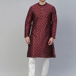 MANQ Men Maroon Ethnic Motifs Printed Kurta with Pyjamas-image-97