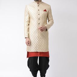 KISAH Men Cream-Coloured Self-Design Sherwani Set-picture-24