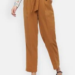 Van Heusen Woman Khaki Regular Fit Solid Peg Trousers-image-1