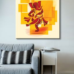999Store Yellow Hand-Painted Lord Ganesha Dancing Wall Painting-49