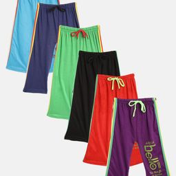 MANZON Kids Pack of 6 Solid Lounge Pants with Printed Detail-15