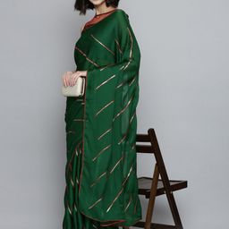 HERE&NOW Green Sequinned Satin Saree-image-11