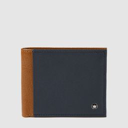 Louis Philippe Men Navy Blue & Tan Brown Colourblocked Two Fold Leather Wallet-picture-34