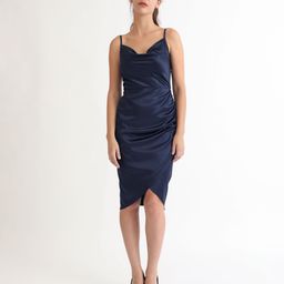 RAREISM Shoulder Strap Sheath Satin Slip Midi Dress-image-77
