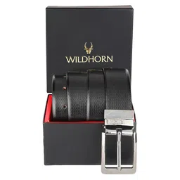 WildHorn Men Black Textured Reversible Leather Belt-image-6