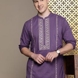 House of Pataudi Pure Cotton Ethnic Motifs Embroidered Sequinned Jashn Kurta-picture-49