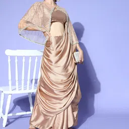 Tikhi Imli Satin Saree With Cape-picture-14