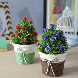 FOLIYAJ Set of 2 Artificial Flowering Plants with Pots-21