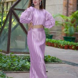 STREET 9 Lavender Puff Sleeves Regular Crop Top-picture-43