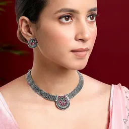Peora Silver-Plated Stone-Studded Jewellery Set-picture-11