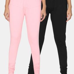 TSG Bliss Women Pack Of 2 Black & Pink Solid Churidar-Length leggings-image-62
