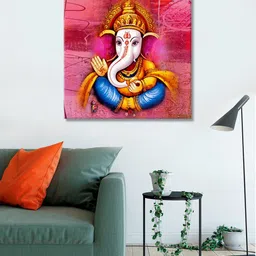 999Store Pink Printed Lord Ganesha Canvas Wall Art-image-74
