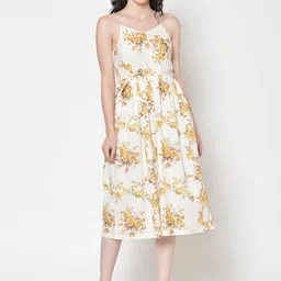 Cation Women Off-White Printed Fit and Flare Dress-image-24