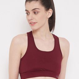 Clovia Maroon Solid Non-Wired Lightly Padded Sports Bra BR2084A09-image-84
