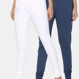 TSG Bliss Women Pack Of 2 White & Navy Blue Solid Churidar-Length Leggings-image-93