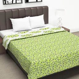 Divine Casa Green & White Abstract AC Room 110 GSM Reversible Double Bed Dohar-image-73