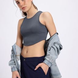 glitchez Crop Edge Ribbed Corset Hem Fitted Top-image-17
