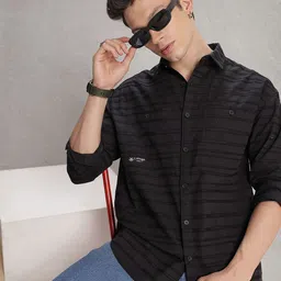 WROGN Self Striped Pure Cotton Casual Shirt-image-41