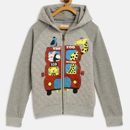 LAdore Unisex Kids Grey Animal Graphics Printed Front-Open with Zip Detail-4