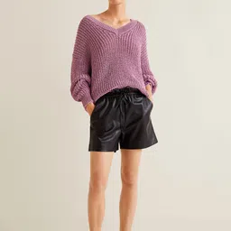 MANGO Women Pink Self Design Pullover-image-33