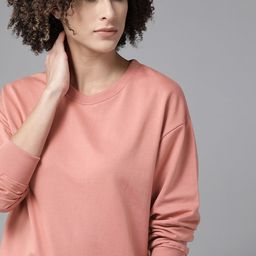 Roadster Women Dusty Pink Boxy Solid Sweatshirt-picture-42