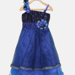 Actuel Girls Blue & Black Self Design Gown Dress-picture-47