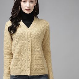 Cayman Women Beige Self-Design Woollen Cardigan-60