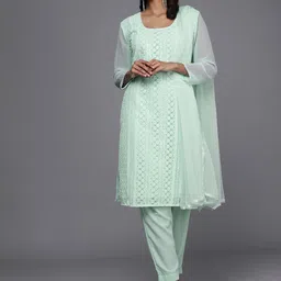 Mitera Sea Green Chikankari Embroidered Unstitched Dress Material-image-11