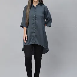 Cottinfab Charcoal Grey Shirt Style Longline Top-image-41