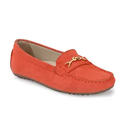 CARLO ROMANO Women Orange Printed Suede Loafers-94