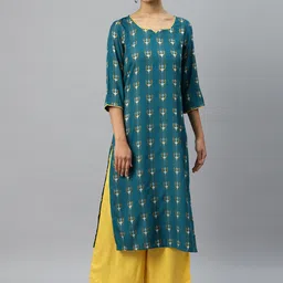 AURELIA Women Green Printed Regular Kurta with Palazzos-image-98