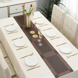HOKIPO Brown Geometric Rectangular Table Runner-0