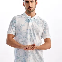 Red Flame Men Dyed Polo Collar Raw Edge T-shirt-image-77