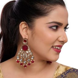 Rhymee Gold-Plated Kundan & Beaded Drop Earrings-13