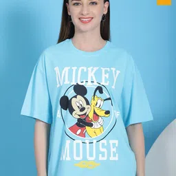 Dreambe Women Pack Of 2 Mickey Mouse Fusion Graphic Printed Cotton Oversized T-shirts-image-53