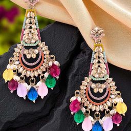 OOMPH Kundan Studded Contemporary Drop Earrings-image-75