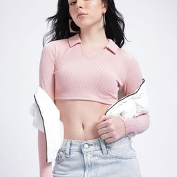 glitchez Polo Perfection Textured Rib Fitted Crop Top-image-22