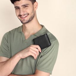 Sassora Unisex Black Leather Two Fold Wallet-75