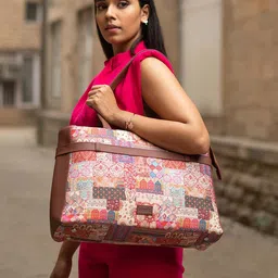 ZOUK Printed Structured Jute Laptop Shoulder Bag-48